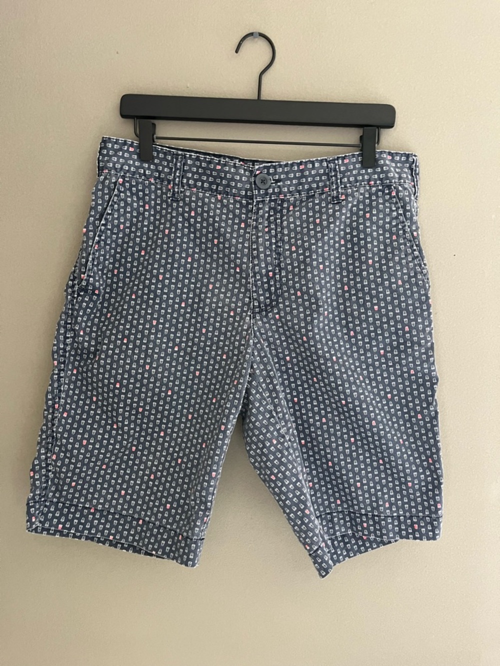 Retrofit Men's Navy Shot Glass Alcohol-Print Micro-Pattern Flat Front Shorts 32